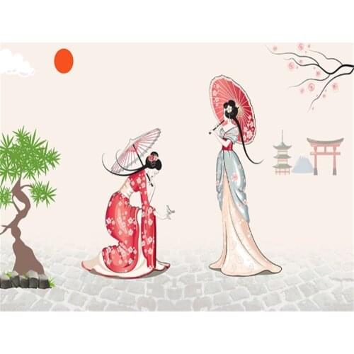 Beibehang Photo Wallpaper Original Simple and Fresh Japanese Style Kimono Woman Mural Living Room TV Sofa Background 3D Mural