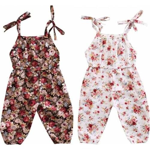 Hot Newborn Baby Kids Girl Summer Floral Romper Jumpsuit Lace up Long Trousers Clothes Outfits