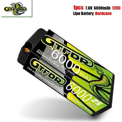 GTFDR Lipo Battery HV 2S Shorty 7.6V 6000mah 120C-240C RC 5mm Bullet Competition Short-Pack for 1/10 Buggy Truck Car