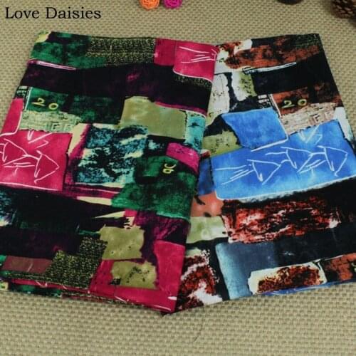 Cotton/Linen FUSHCIA BLUE Patchwork Style Color Scarecrow Fabrics for DIY Cushion Apparel dress Tablecloth Craft Home Decoration