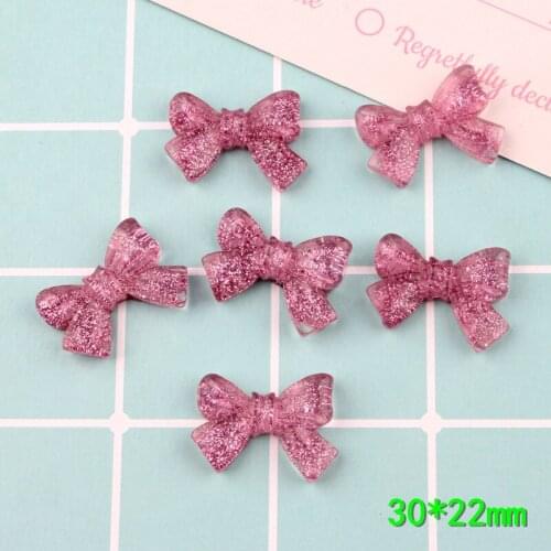 10Pcs Glitter Pink Bow Flat back Resin Cabochon Kawaii Resin Cabochons Embellishments Accessories DIY Phone Decoration Craft