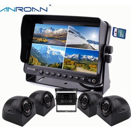 9" DVR Recorder Quad Split Monitor Car Rear View Camera System 5 x Car Camera for Truck Caravan Trailers Harvester