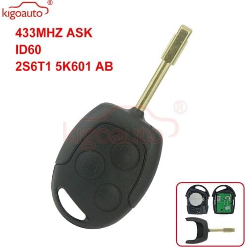 Kigoauto Black Remote key 3button ID60 433Mhz FO21 KR55WK47899 for Ford Fiesta Focus Mondeo