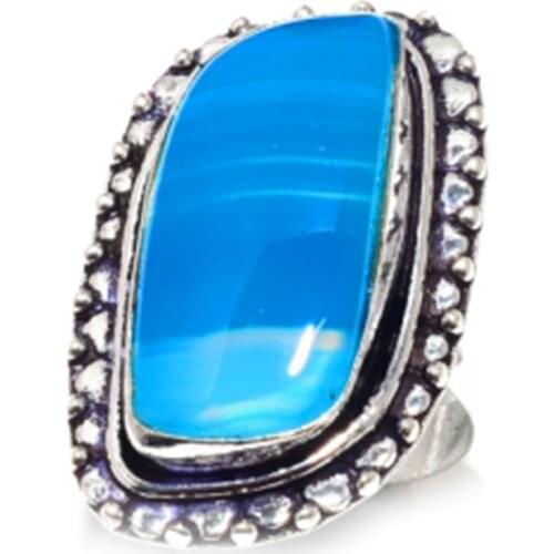 Genuine Botswana Agate Ring Silver Overlay over Copper , Hand Made Women Jewelry gift , Size: 8.5