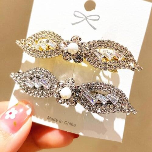 Korean Version of Pearl Rhinestone Flower Wings Hairpin Bling Crystal Knotted Barrettes Bang Clip Sweet Spring Women Hair Clip