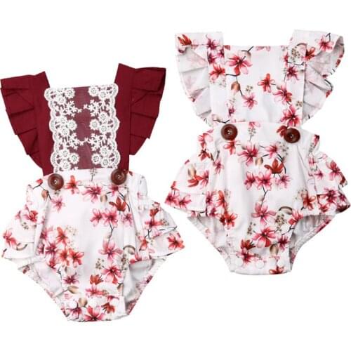 Sweet Toddler Kids Baby Girls Summer Romper 2 Striped Short Sleeve Ruffles Floral Print Cotton Jumpsuits Clothes