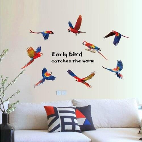 Vivid Colorful Parrot Wall Stickers For Shop Office House Decoration Diy Birds Theme Wall Mural Art Home Decals