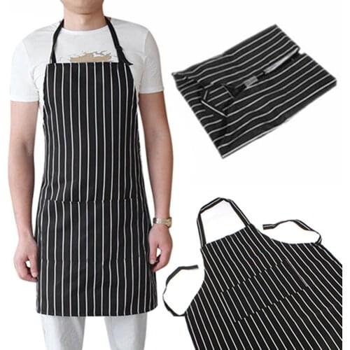 Men Adjustable Half-length Adult Black Stripe Bib Apron With 2 Pockets Chef Waiter Apron For Hotel Restaurant Kitchen Cook
