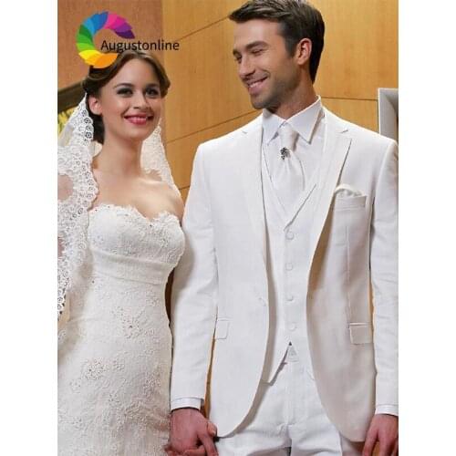 Men Suit Wedding Suits For Man White Bridegroom Groom Custom Slim Fit Formal Blazer Prom Tuxedo Tailor Costumes Best Man 3Pieces
