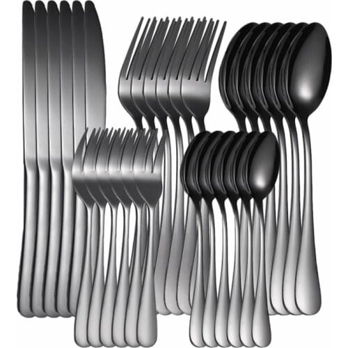 Black Cutlery Set Fork Spoon Knife Black Tableware Set Stainless Steel Cutlery Set Silver Complete 30pcs Kitchen Dinnerware Set