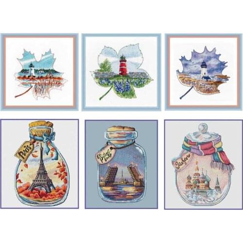 Landscape in a bottle patterns counted 11CT 14CT 18CT DIY Cross Stitch Sets wholesale Cross-stitch Kits Embroidery Needlework