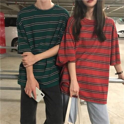 2021 summer new short-sleeved t-shirt men women top oversized hedging Harajuku unique striped mid-length tees hip hop cool wear