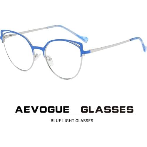 AEVOGUE Anti-Blue Glasses Computer Mirror Metal Retro Glasses Frame Fashion Cat Eye Glasses AE1052