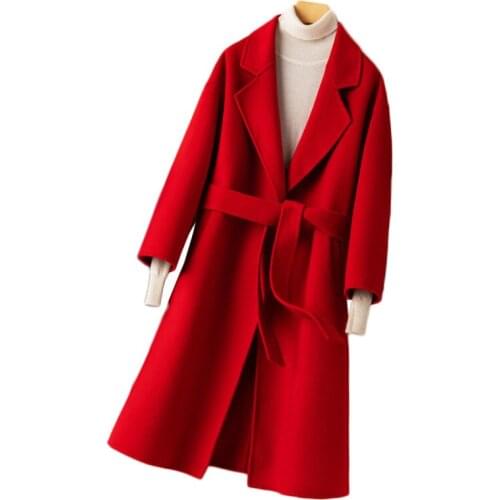 New Autumn Winter Double-sided Woolen coat Quality Women Long 100% Pure Wool Woolen coats Korean Cashmere Overcoats Abrigo Mujer