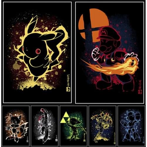 Super Mario Pokemon Rockman Nordic Wall Art Anime Video Game Poster Modern Canvas Painting Modular Living Room Home Decor