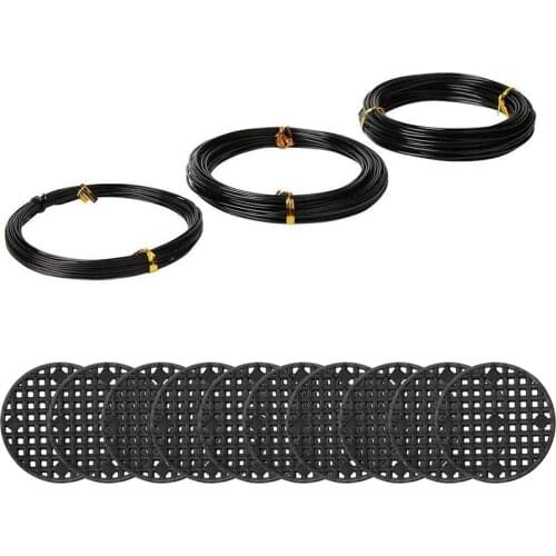 Bonsai Wire Set with Flower Pot Hole Mesh Pad,Copper Bonsai Training Wire for Bonsai Tree Kit 20 Plastic Mesh Mat Black