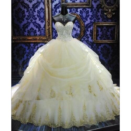 Luxury Wedding Dresses Ball Gown 2015 Beaded Bridal Gown Cathedral Wedding Gowns Sweetheart Vestidos De Noiva Robe De Mariage