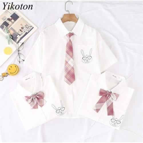 Shirts Womens Tops Short Sleeve JK Uniform Tie Blouses New 2021 Summer Korean Japanese Style Printed Loose Top Female Clothing