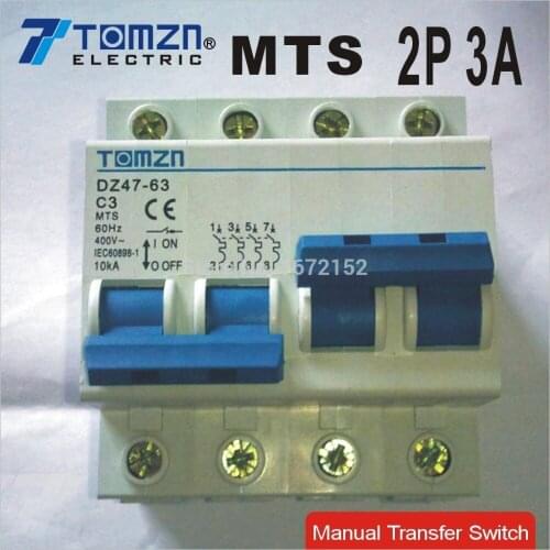 2P 3A MTS Dual power Manual transfer switch Circuit breaker MCB 50HZ/60HZ 400