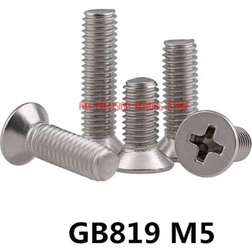 Drywall 50pcs Gb819 M5 Metric Thread 304 Stainless Steel Flat Head Cross Countersunk Screw M5*(6/8/10/12/14/16/20/25/30~65) Mm