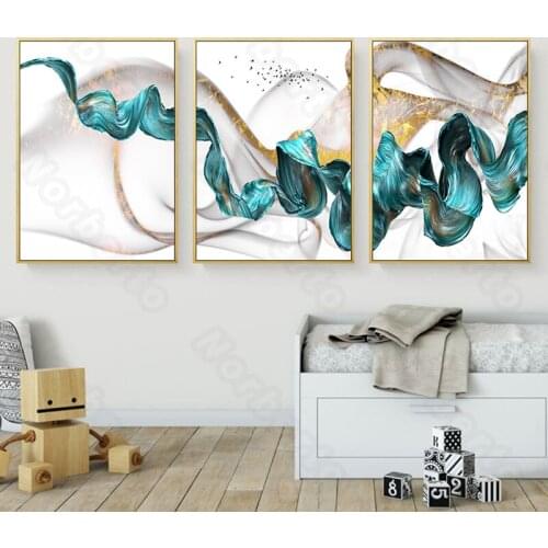 Nordic Abstract Art Pictures Canvas Painting Wall Poster Watercolor Paintings with Blue Light Yellow White for Home Room Decorat