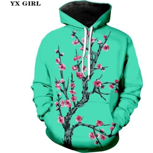 YX Girl Women Men 3d Print Flower Hoodie Hooded Sweatshirt Plum Blossom/Cherry Colorful Sakura Printing Zipper Hoodies Unisex
