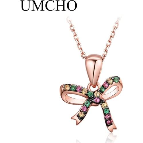 UMCHO Rosette Silver Necklace Colorful Nano Gemstone 925 Sterling Silver Pendants Necklaces For Wome Romatic Gift Jewelry