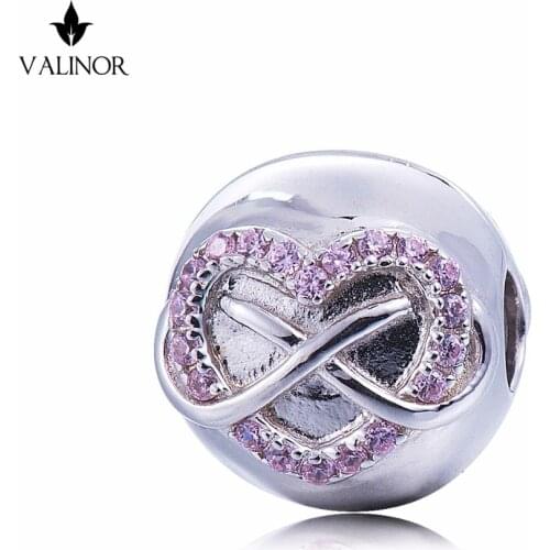 Video! Pink heart-shaped ribbon wound fix beads 925 Sterling Silver beads charms fit Bracelets Never change color DDBJ097