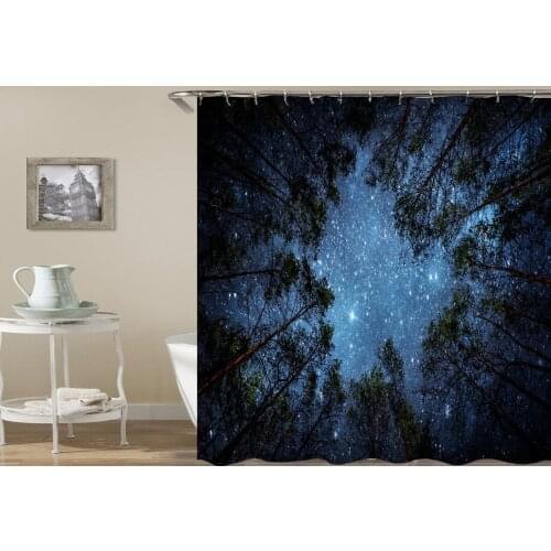Galaxy Night Universe Starry Sky Theme Shower Curtain Fabric Bathroom Decoration with 12 Hooks Waterproof