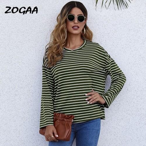 ZOGAA T-shirts Women Hot Sale Striped Top Womens Autumn Loose Long Sleeve Tees Clothes Female All-match New Chic Casual Girls