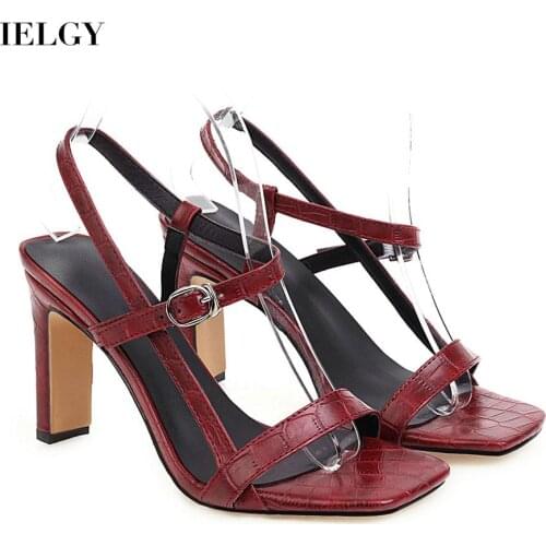 IELGY large size high heel Womens sandals open toe solid color square thick casual outdoor all-match