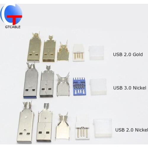 1/2/5set DIY USB 2.0 3.0 male connector jack soldering type socket with plastic dust cover 4 in 1 for DIY USB 2.0 3.0 Cable