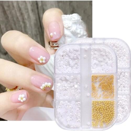 1Box Nail Art Pearl Decoration Bright Semicircle Flat Round Pearl Rhinestones Caviar Beads Mixed Nails Charms Jewelry LA6ZZ01-17