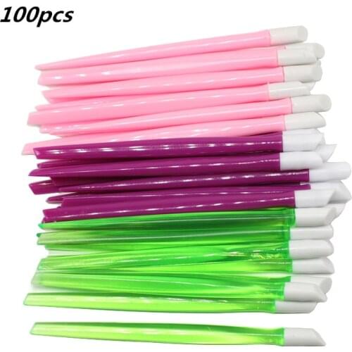 100pcs /pack Cuticle Pusher Nail Sticker Pusher Dead Skin Remover Pedicure Plastic Stick Rubber Head Manicure Tools Accessoires