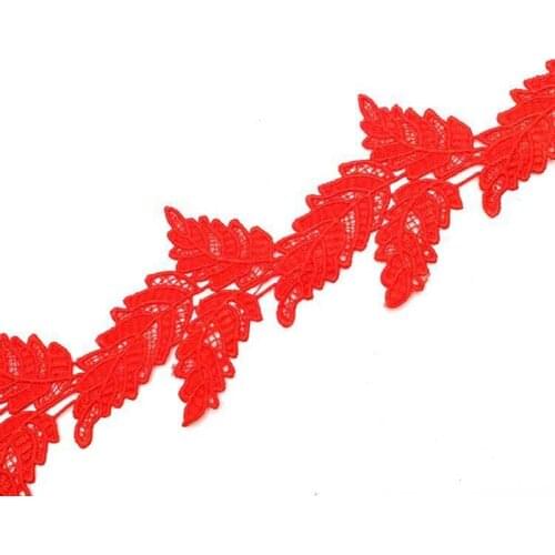 14Yards Polyester Leaves Embroidered Lace Trim Fabric Red Black Ribbon Handmade DIY Sewing Craft For Costume Hat Decor 92mm Wide