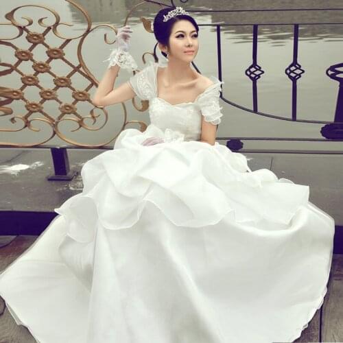 2018 Embroidery Sexy Lace Up bridal One slash neck Sequins Princess Bandage Gowns Strapless Dress Vestidos De Novia