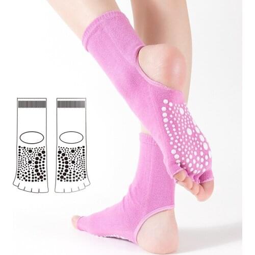 3pairs Middle Tube Taekwondo Five-finger Split-finger Yoga Socks Female Non-slip Heel Five-finger Dance Foot Heel Out Socks
