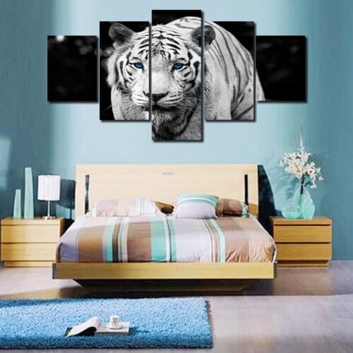 5 Pcs High Quality Cheap White Tiger Art Pictures Large HD Modern Home Wall Decor Abstract Canvas Print Oil Painting No framed