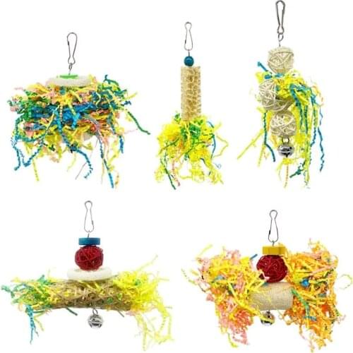 5Pcs Bird Parrot Shredding Toys Chewing Foraging Hanging Cage Paper Strings Wire Drawing Ball Toys Relieve Boredom