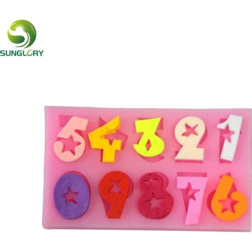 7.5*4.5CM Numeral Silicone Cake Mold Candy Number Fondant Mold With Stars For Cupcake Decoration Molds For Baking Cake Tools
