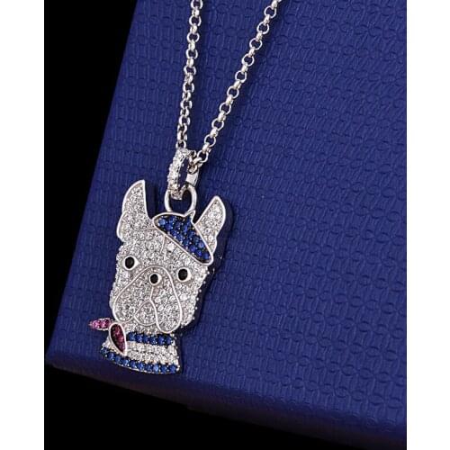 AAA+ Quality Fashion Micro Pave Top CZ Blue Black Dog Drop Pendant Necklace Adjustable Long Chain Necklace For Women
