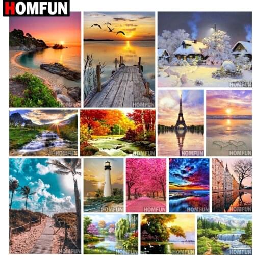 HOMFUN Full Square/Round Drill 5D DIY Diamond Painting "Landscape Sunset sea" 3D Diamond Embroidery Cross Stitch Home Decor Gift