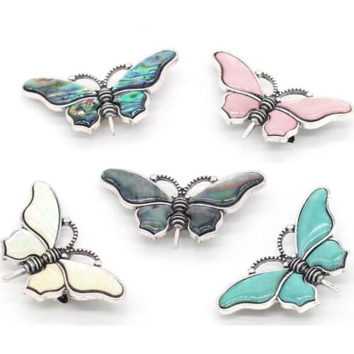Natural Shell Pendant Butterfly Shape Pink White Black Shell Brooch Pins for Animal Accessories Women Jewelry Gifts Size 57x32mm