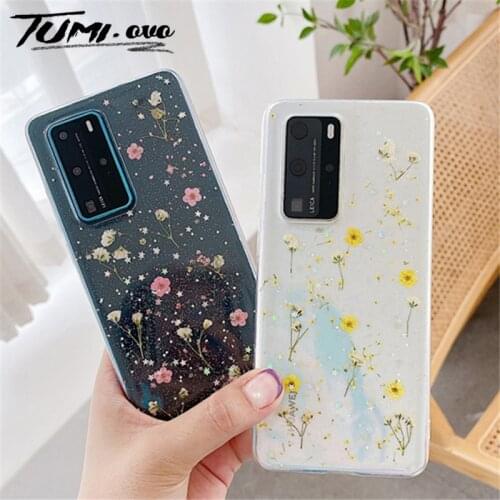 Real Dry Flower Glitter Clear Case For Samsung Galaxy S20 Ultra S10 Plus A10 A20 A30 A50 A70 A51 A71 Transparent Case Soft Cover
