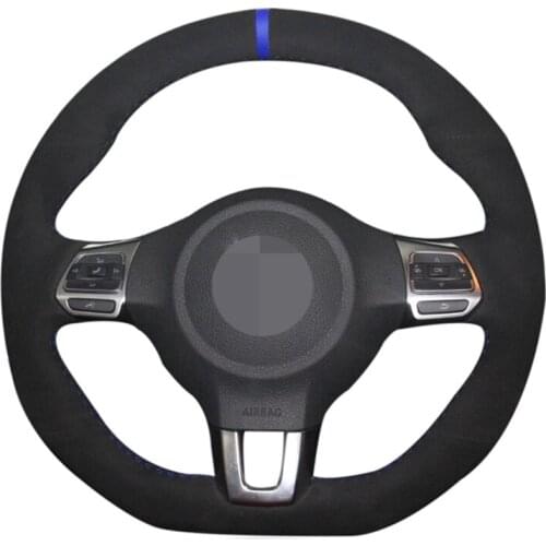 Black Suede Hand-Stitched Car Steering Wheel Cover For Volkswagen Golf 6 GTI MK6 VW Polo GTI Scirocco R Passat CC R-Line 2010