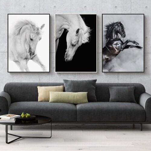 Black and White Horse Canvas Painting Modern Art Animal Posters and Prints Abstract Wall Art Pictures for Living Room Home Decor