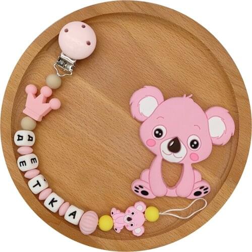 Personalized Name Pacifier Clips Holder Handmade Silicone Beads Crown Pacifier Chains Baby Teether Holder Newborn Teething Toys