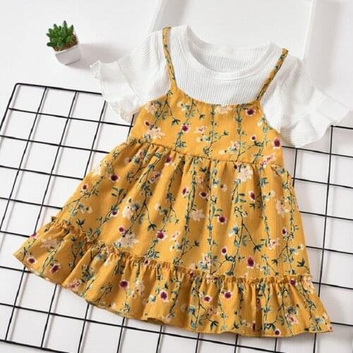 Toddler Floral Dress Summer 2021 Short Sleeve Soft Comfy Print Pattern Chiffon Cute Little Girls Dresses Fancy Pretty Kid Clothe