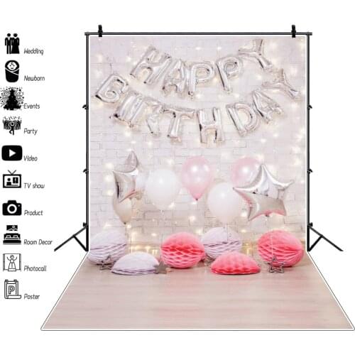 Laeacco Balloon Baby Children Happy Birthday Backdrop For Girl Princess Decor Photozone Photographic Background For Photo Studio