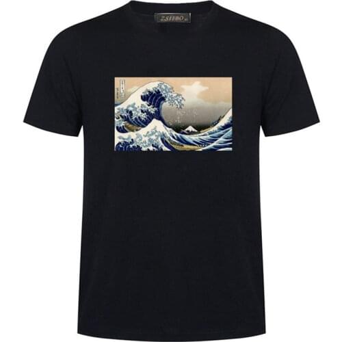 Great wave off kanagawa print t shirt men Retro short sleeve slim Tops starry night funny cartoon Harajuku Mens t-shirt S5MC69